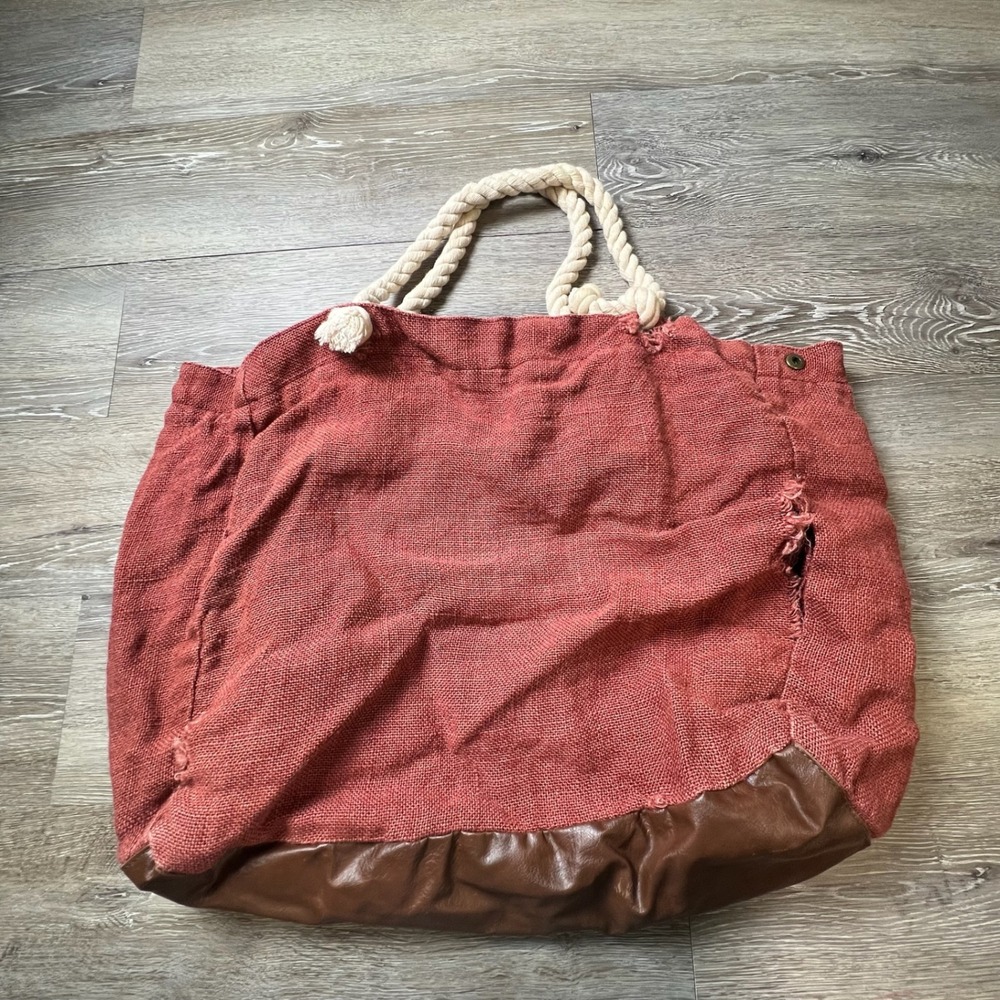 Billabong Tote Bag Womens Large Rust Red Rope Handle Boho Beach Geometric Bag - Picture 3 of 12